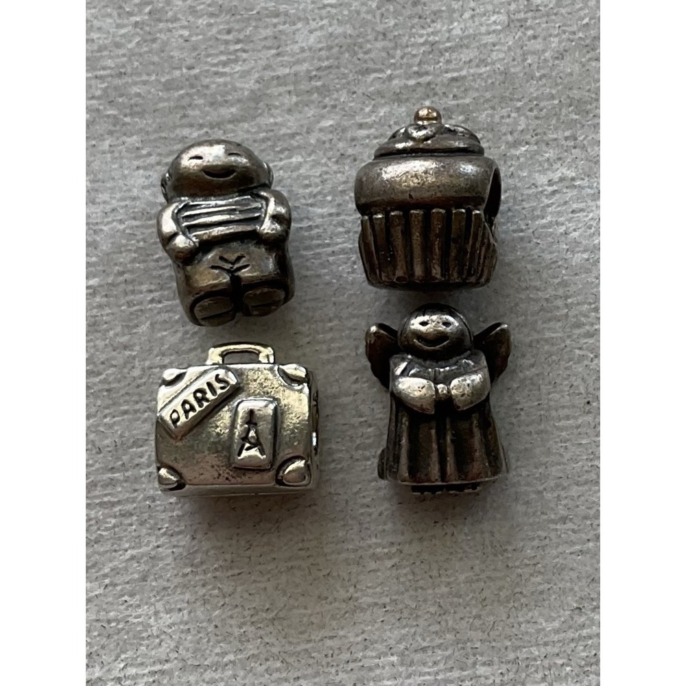 Lot Of 4 Pandora ALE 925 Sterling Silver Charm Cupcake Angel Travel Bag Ect